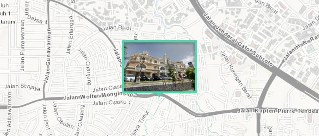 Map of the HIRAVTA office at Tendean Square, Jl. Wolter Monginsidi No.122-124, South Jakarta